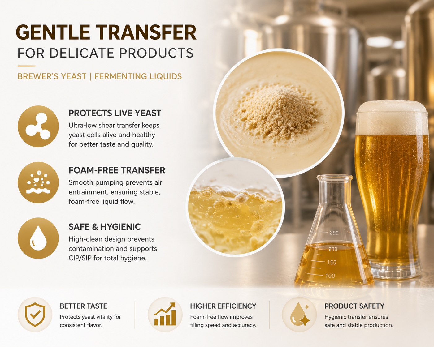 Rotary Lobe Pumps for the Gentle Transfer Process of Brewer's Yeast and Liquid Fermenting Products