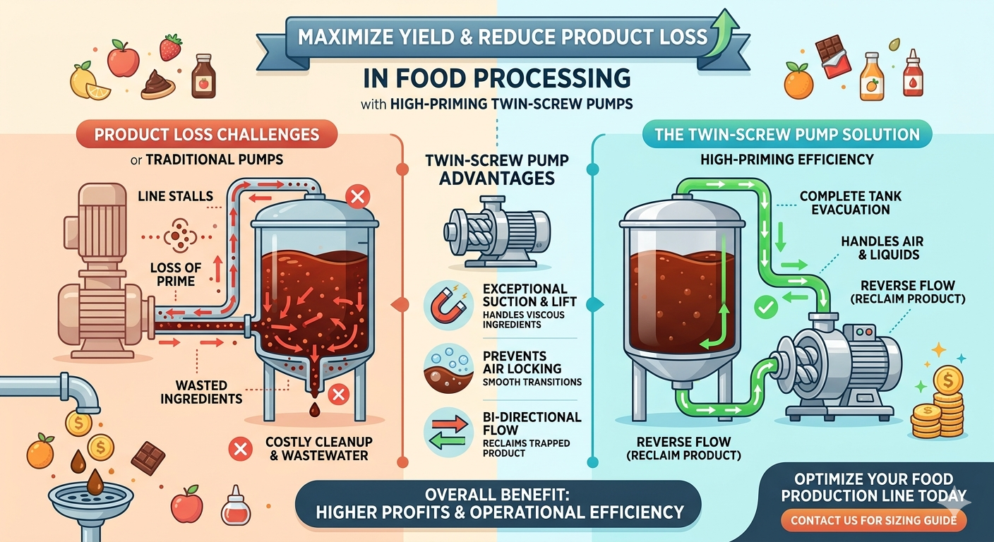 Reducing Product Loss in Food Processing with High-Priming Twin-Screw Pumps