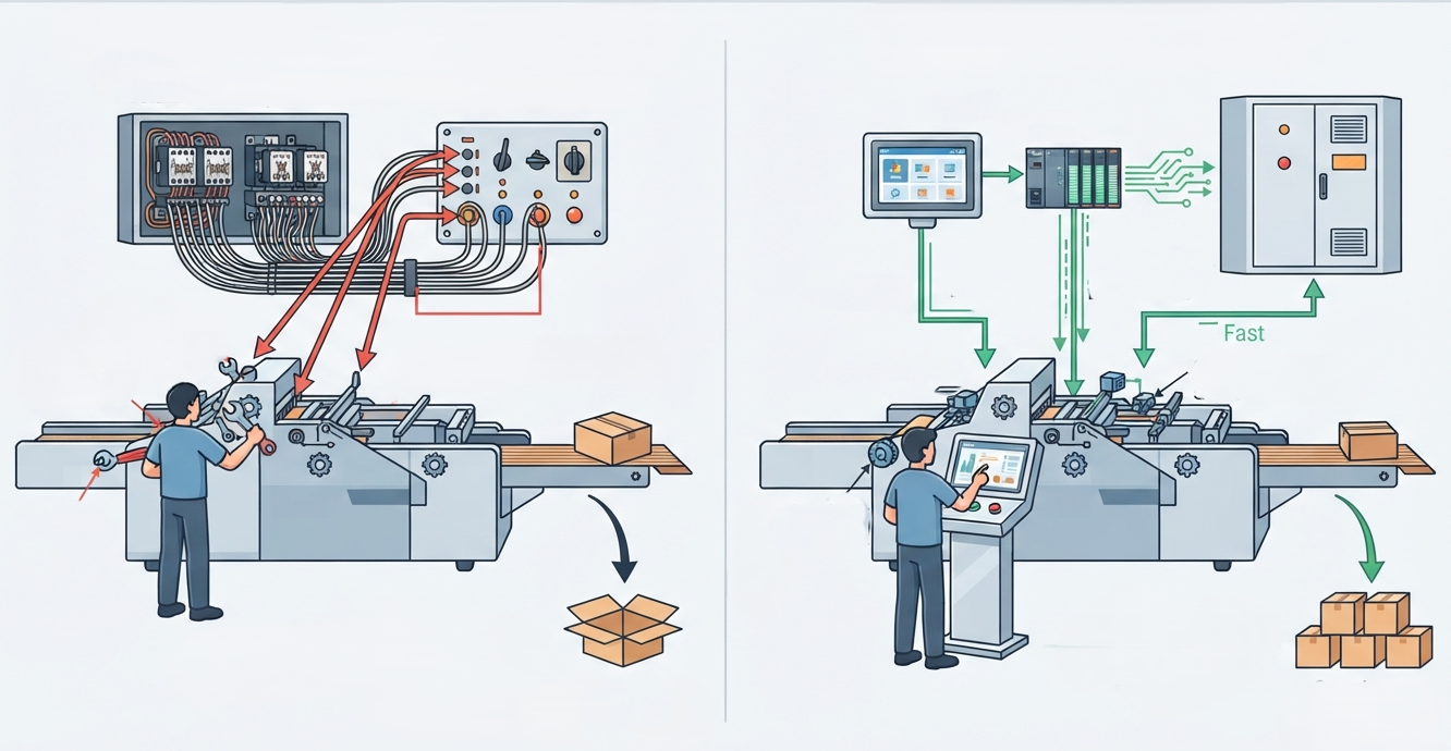 Corrugated Box Folder Gluer Machine Comparison: PLC vs. Traditional Relay