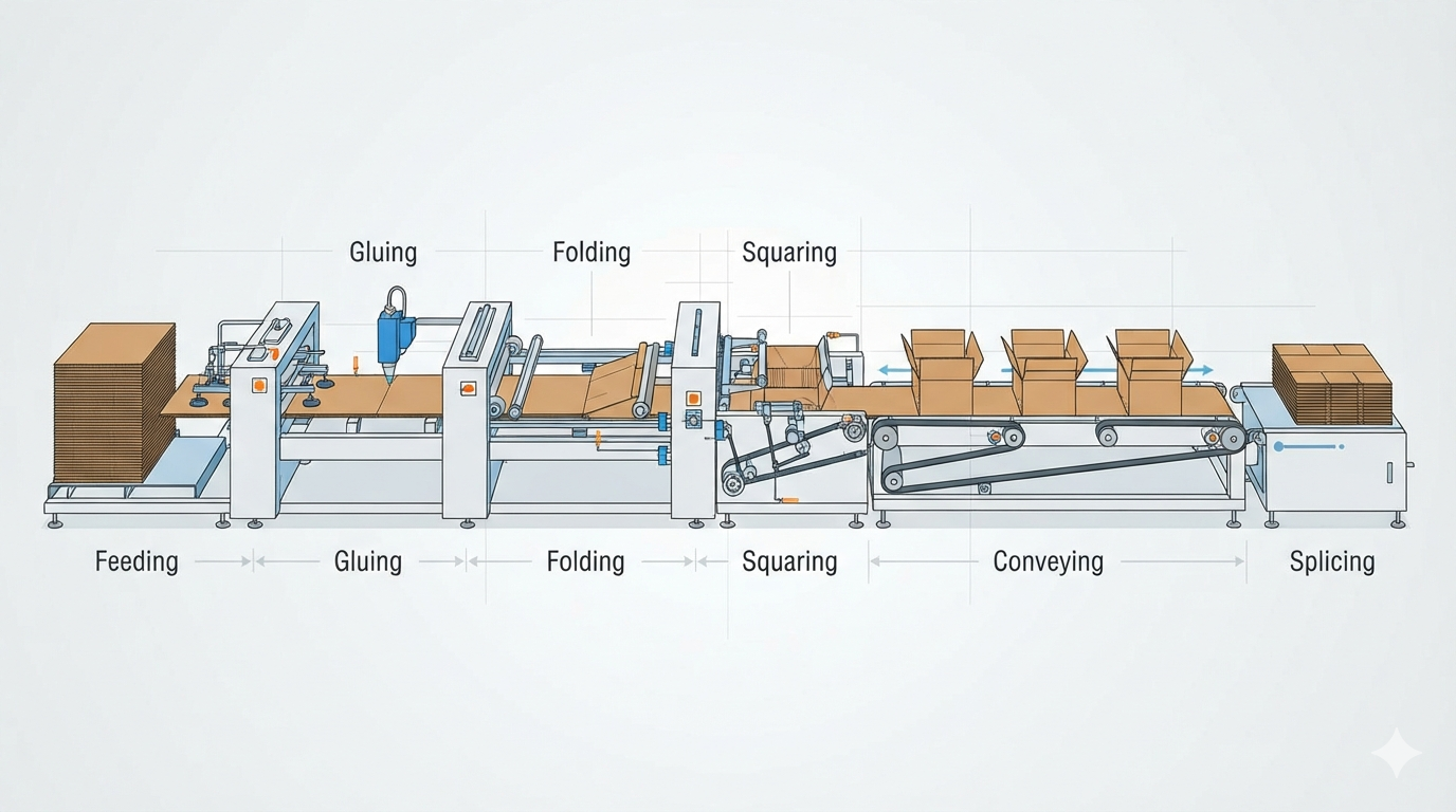 From Flat Sheets to Finished Cartons: The Complete Six-Step Process of a Corrugated Box Folder Gluer Machine
