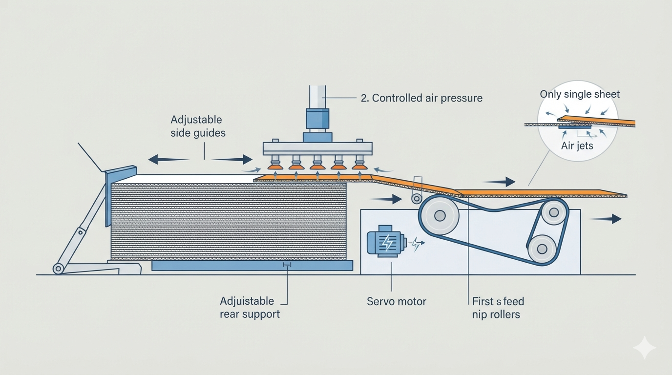 Suction Feeding System of Corrugated Box Folder Gluer Machine: Working Principle and High-Precision Feeding Technology