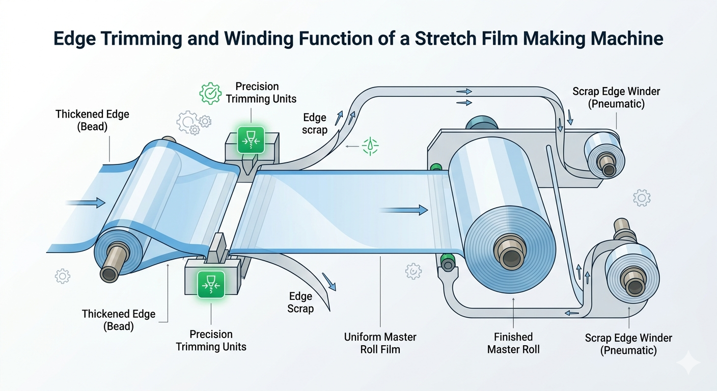 Stretch Film Ekstrüder Kenar Kesme ve Sarma Fonksiyonu