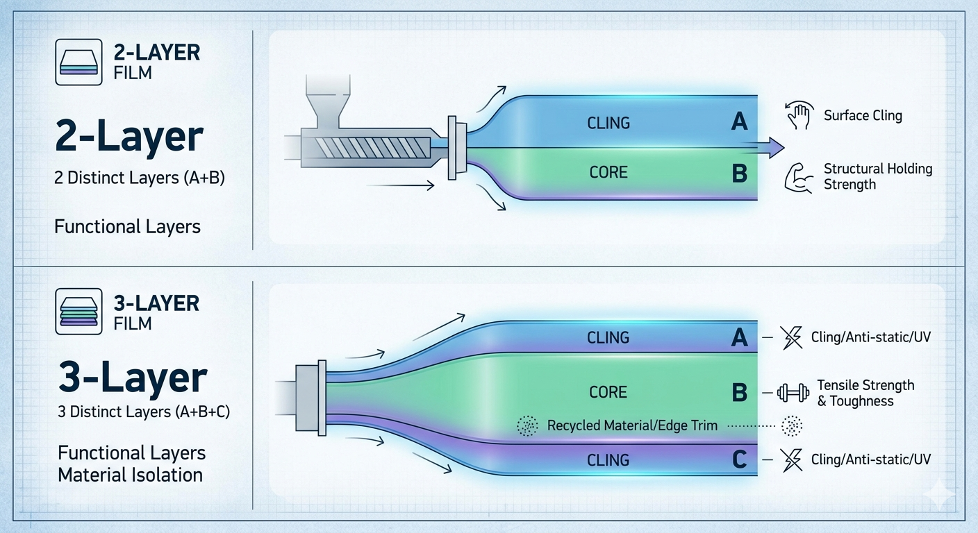 Structural Differences of Film Produced by 2-Layer and 3-Layer Stretch Film Making Machine