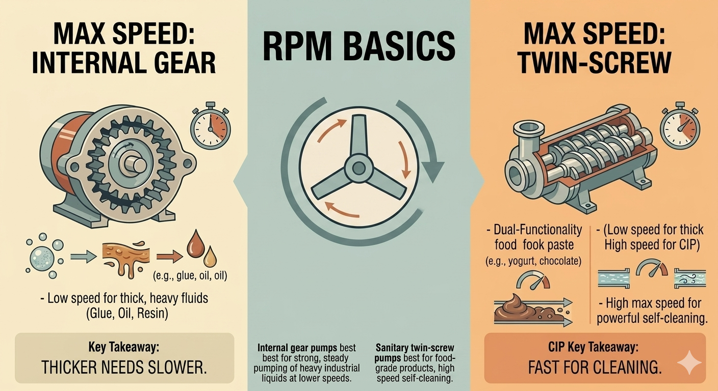 Pump Glossary: Maximum Speed (RPM) of Internal Gear Pumps vs. Sanitary Twin-Screw Pumps