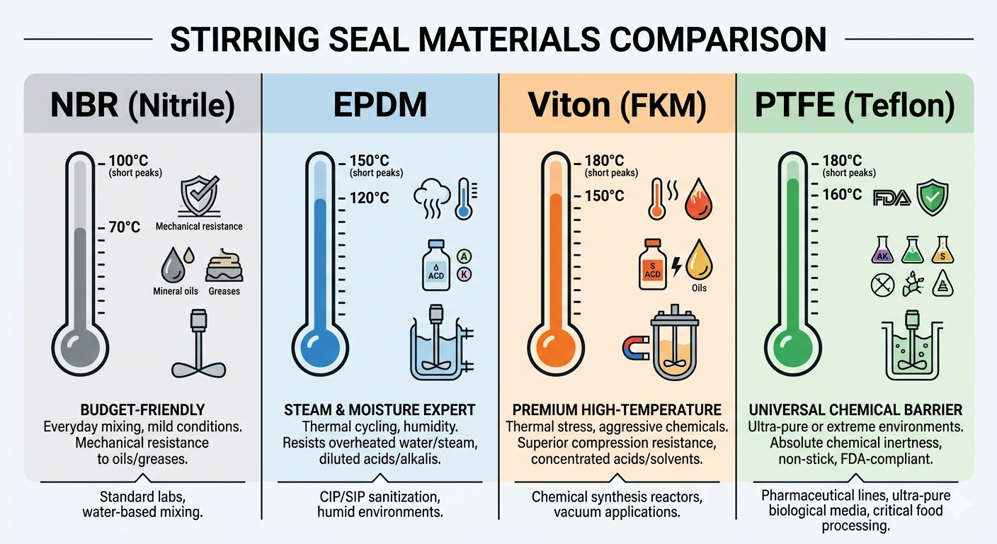 Magnetic Stirrer Seal Comparison: NBR vs. EPDM vs. Viton vs. PTFE