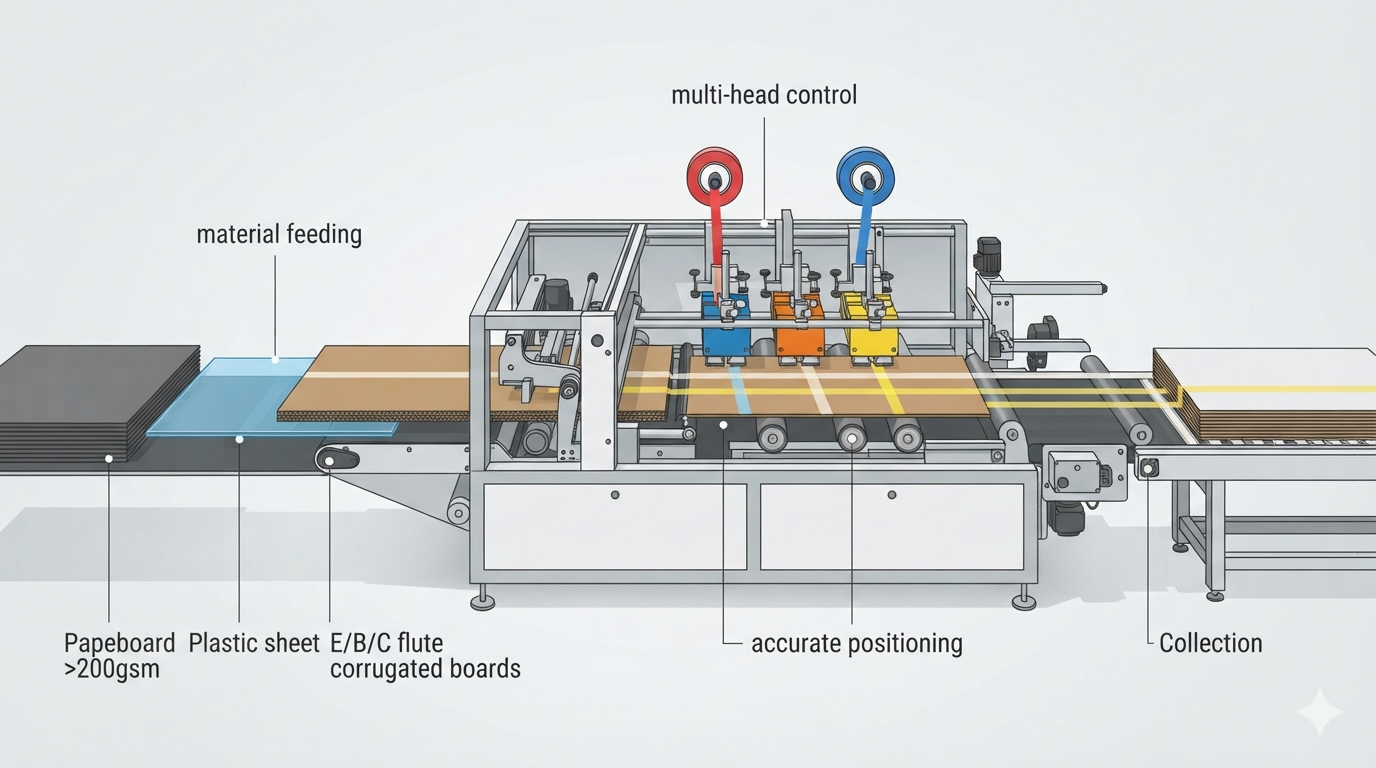 Double-Sided Tape Applicator Machine for Paperboard, Plastics, and Corrugated Boards